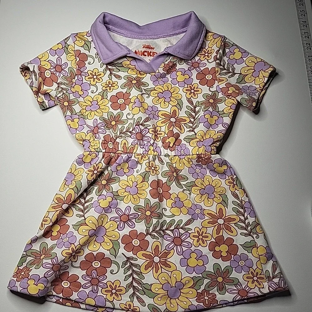 DISNEY Jr Mickey Disney Collection Dress Hidden Floral Mickey Purple Collar 2T